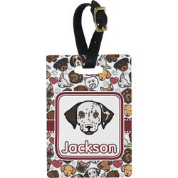 Dog Faces Plastic Luggage Tag - Rectangular w/ Name or Text