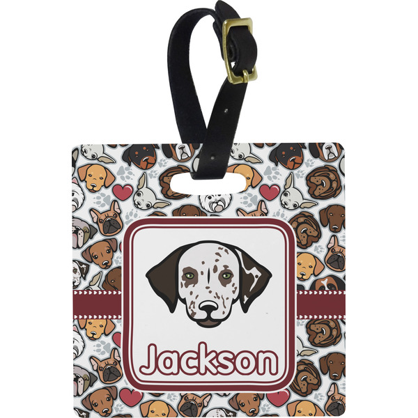 Custom Dog Faces Plastic Luggage Tag - Square w/ Name or Text