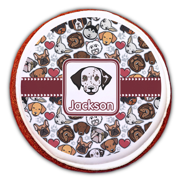 Dog Faces Printed Icing Circle - Large - On Cookie
