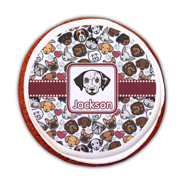 Dog Faces Printed Icing Circle - Medium - On Cookie