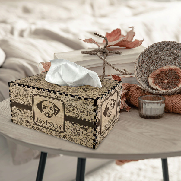 Dog Faces Rectangle Tissue Box Covers - Wood - In Context