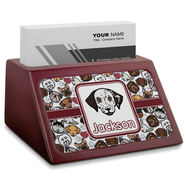 Custom Dog Faces Red Mahogany Business Card Holder (Personalized)