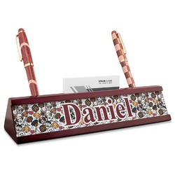 Dog Faces Red Mahogany Nameplate with Business Card Holder (Personalized)