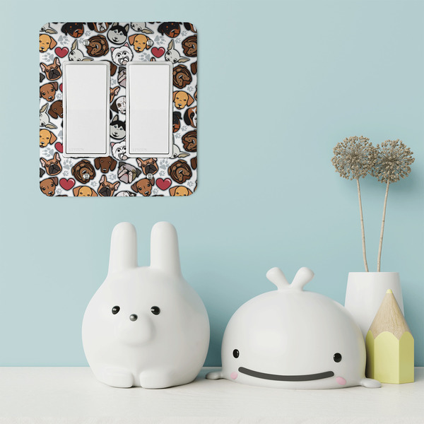 Dog Faces Rocker Light Switch Covers - Double - IN CONTEXT
