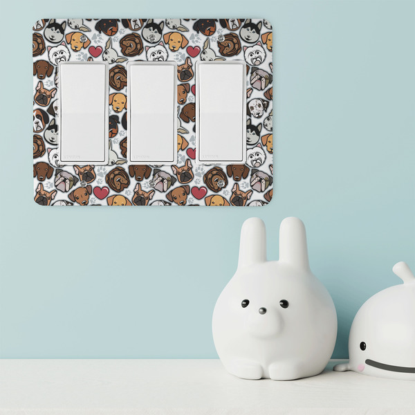 Dog Faces Rocker Light Switch Covers - Triple - IN CONTEXT