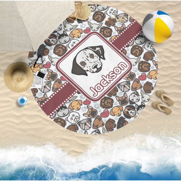 Dog Faces Round Beach Towel Lifestyle