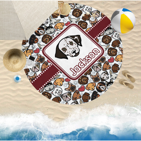 Dog Faces Round Beach Towel Lifestyle