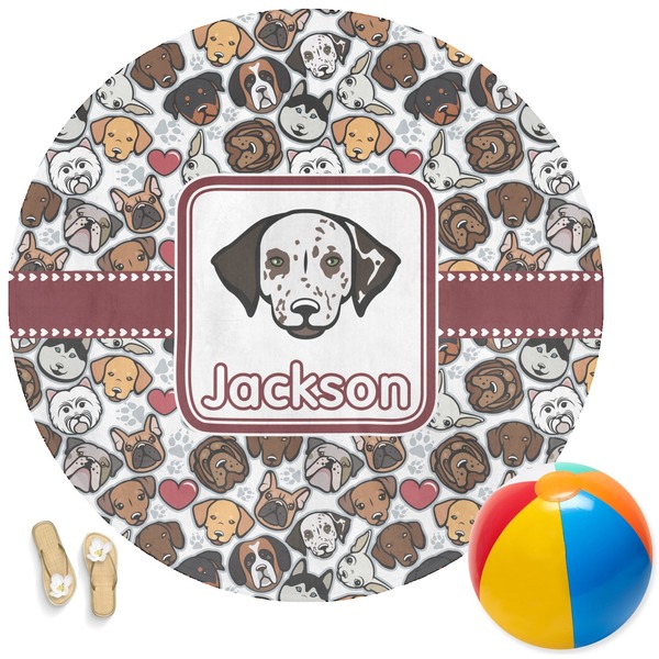 Custom Dog Faces Round Beach Towel (Personalized)