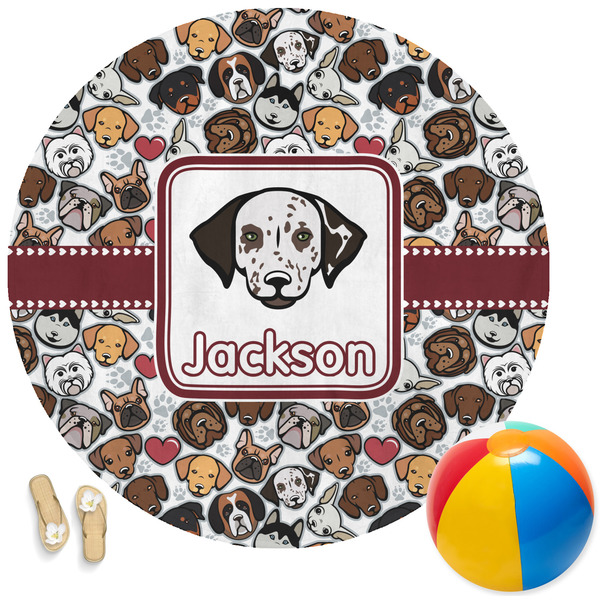 Custom Dog Faces Round Beach Towel (Personalized)