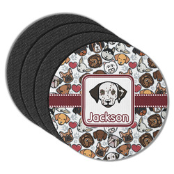 Dog Faces Round Rubber Backed Coasters - Set of 4 (Personalized)