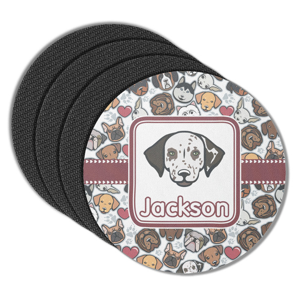Custom Dog Faces Round Rubber Backed Coasters - Set of 4 (Personalized)