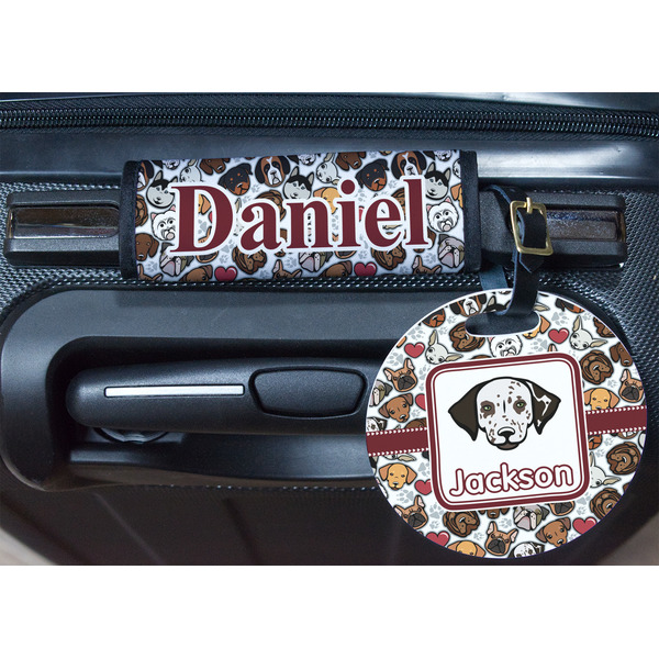 Dog Faces Round Luggage Tag & Handle Wrap - In Context