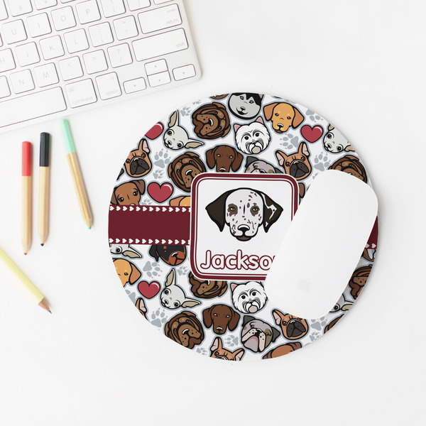 Dog Faces Round Mousepad - LIFESTYLE 2
