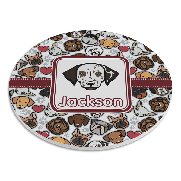 Dog Faces Round Stone Trivet - Angle View