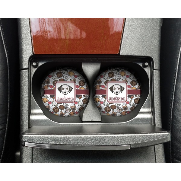 Dog Faces Sandstone Car Coaster - In Cup Holder