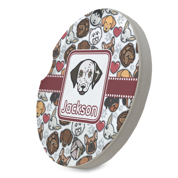 Dog Faces Sandstone Car Coaster - STANDING ANGLE