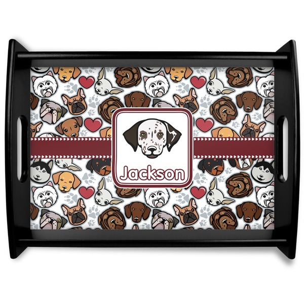 Custom Dog Faces Black Wooden Tray - Large (Personalized)