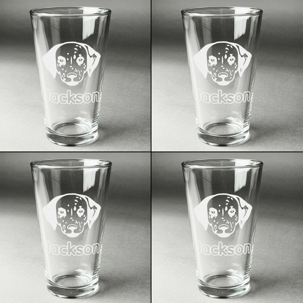 Dog Faces Set of Four Engraved Beer Glasses - Individual View