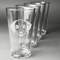 Dog Faces Pint Glasses - Engraved (Set of 4) (Personalized)