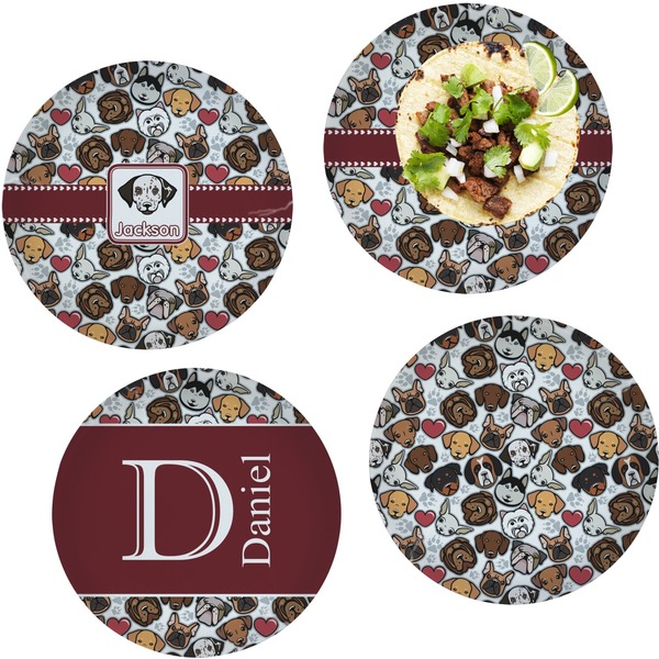 Custom Dog Faces Set of 4 Glass Lunch / Dinner Plate 10" (Personalized)