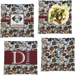 Dog Faces Set of 4 Glass Square Lunch / Dinner Plate 9.5" (Personalized)