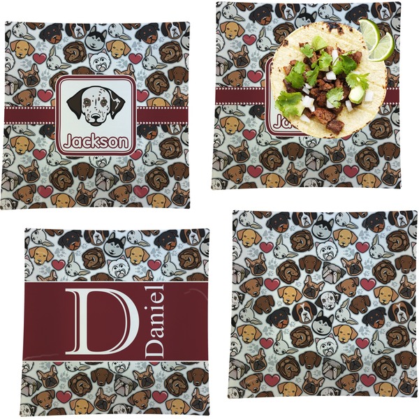 Custom Dog Faces Set of 4 Glass Square Lunch / Dinner Plate 9.5" (Personalized)