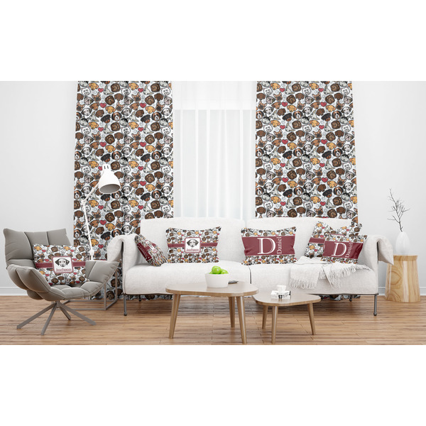 Dog Faces Sheer and Custom Curtains in Room with Matching Pillows