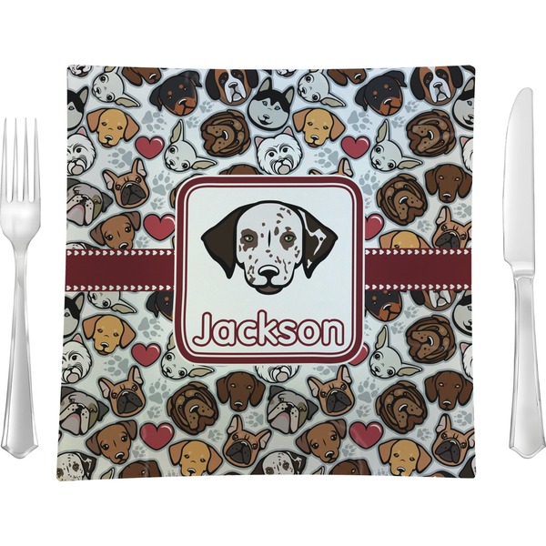 Custom Dog Faces Glass Square Lunch / Dinner Plate 9.5" (Personalized)