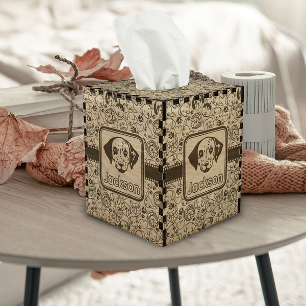 Dog Faces Square Tissue Box Covers - Wood - In Context