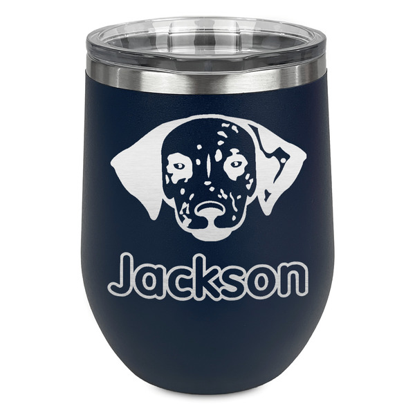 Custom Dog Faces Stemless Stainless Steel Wine Tumbler - Navy - Double Sided (Personalized)