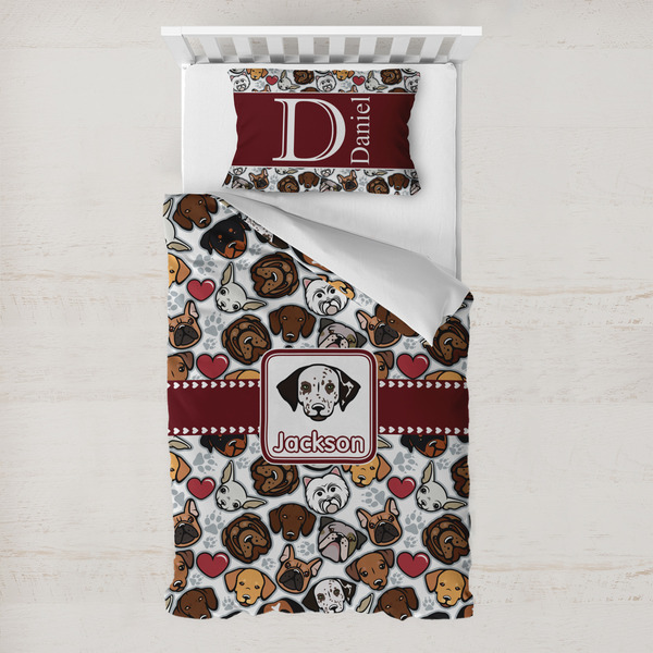 Custom Dog Faces Toddler Bedding w/ Name or Text