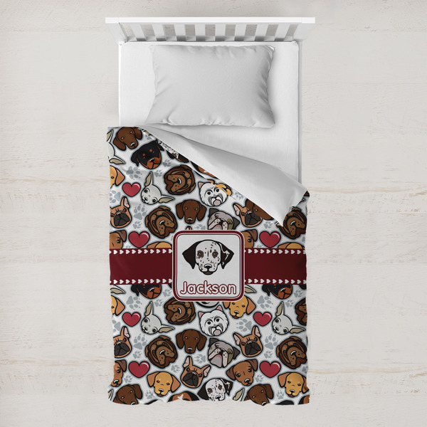 Custom Dog Faces Toddler Duvet Cover w/ Name or Text