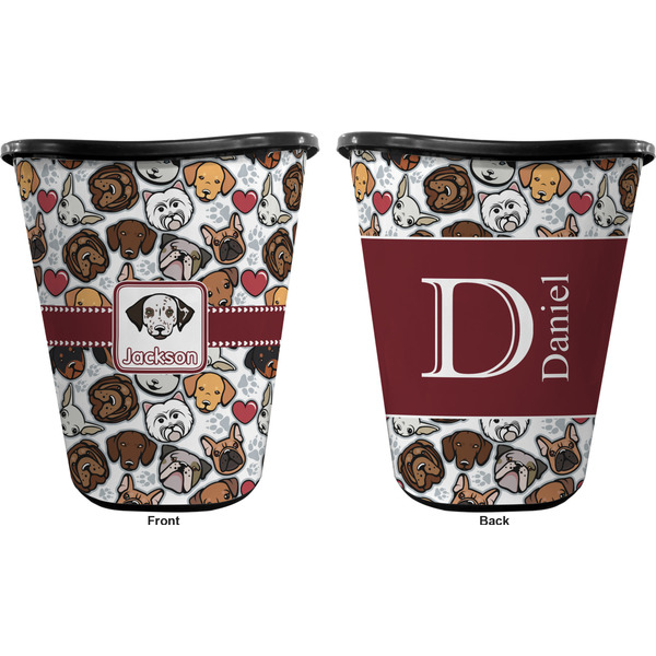 Dog Faces Trash Can Black - Front and Back - Apvl