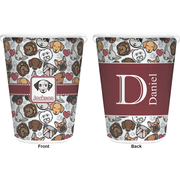 Dog Faces Trash Can White - Front and Back - Apvl
