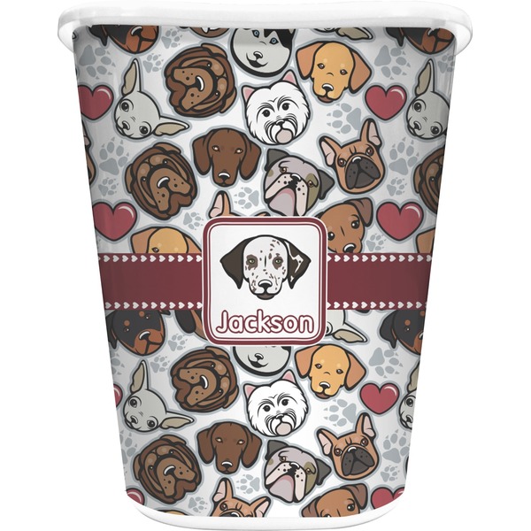Custom Dog Faces Waste Basket - Single Sided (White) (Personalized)