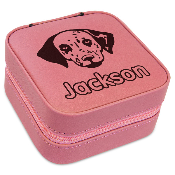 Custom Dog Faces Travel Jewelry Boxes - Pink Leather (Personalized)
