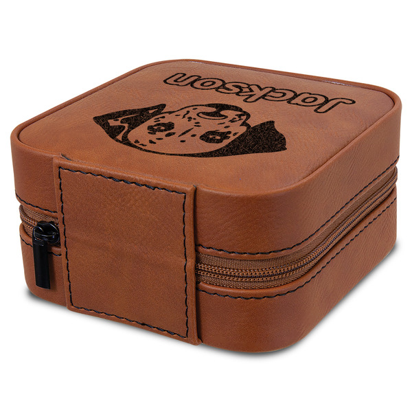 Dog Faces Travel Jewelry Boxes - Leatherette - Rawhide - View from Rear