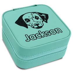 Dog Faces Travel Jewelry Box - Teal Leather (Personalized)
