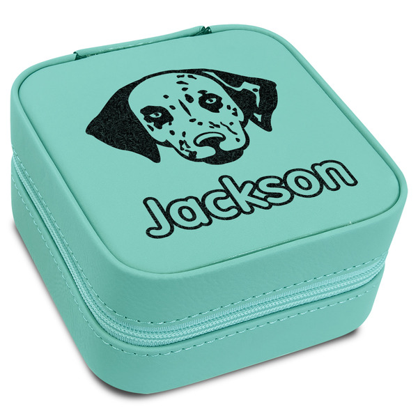 Custom Dog Faces Travel Jewelry Box - Teal Leather (Personalized)