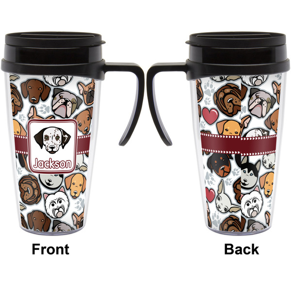 Dog Faces Travel Mug with Black Handle - Approval