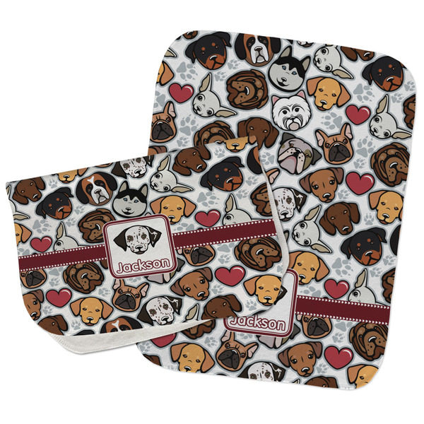 Custom Dog Faces Burp Cloths - Fleece - Set of 2 w/ Name or Text