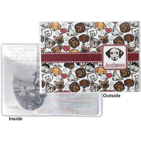 Dog Faces Vinyl Passport Holder - Flat Front and Back