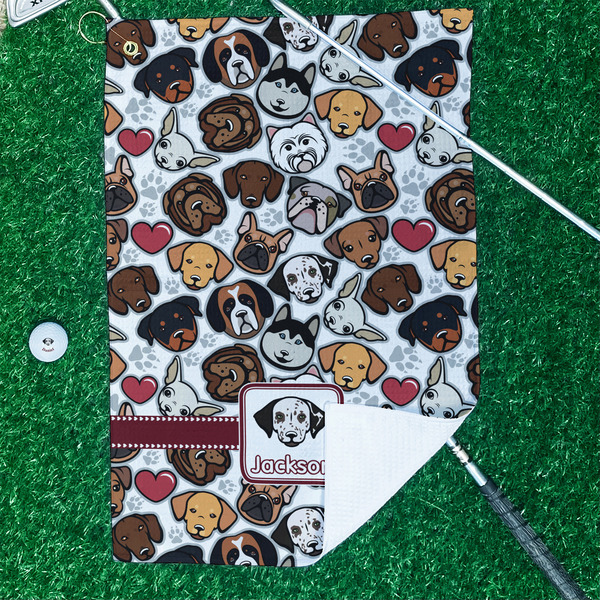 Dog Faces Waffle Weave Golf Towel - In Context
