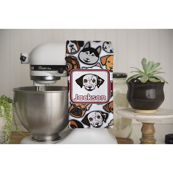 Dog Faces Waffle Weave Towel - Full Color Print - Lifestyle Image