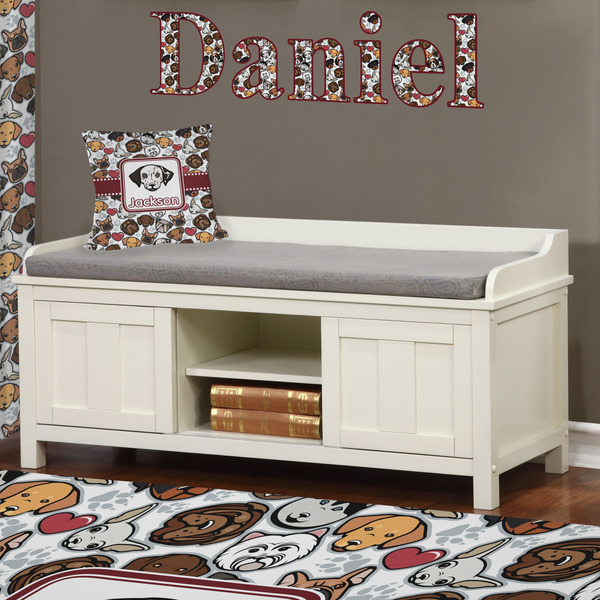 Dog Faces Wall Name Decal Above Storage bench