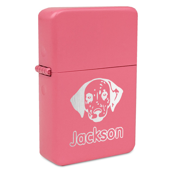 Custom Dog Faces Windproof Lighter - Pink - Double Sided & Lid Engraved (Personalized)