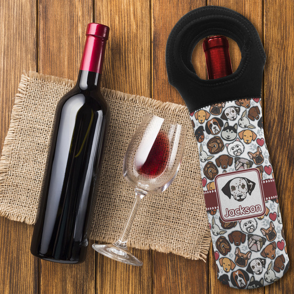 Dog Faces Wine Tote Bag - FLATLAY