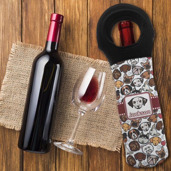 Dog Faces Wine Tote Bag - FLATLAY
