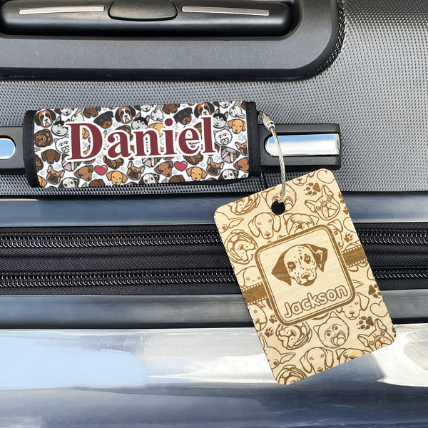 Dog Faces Wood Luggage Tags - Rectangle - Lifestyle