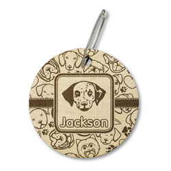 Dog Faces Wood Luggage Tag - Round (Personalized)